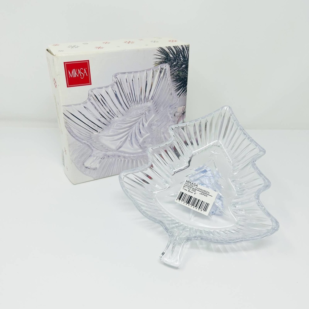 NEW Mikasa 8” Holiday Evergreen Christmas Tree Bowl Dish Clear